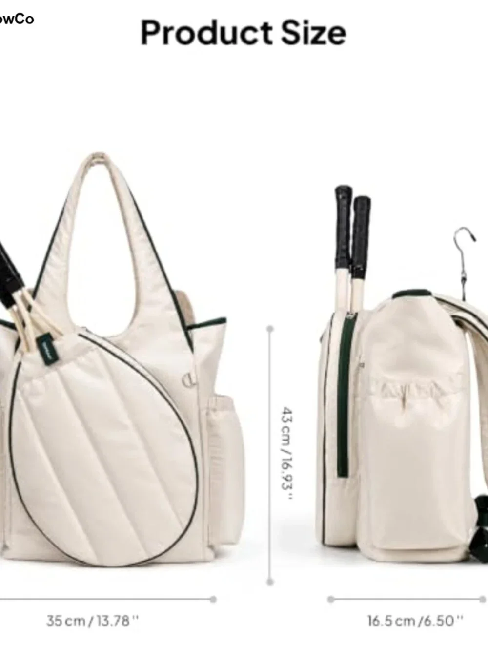 Quilted Tennis Backpack for Women, Racquet Bag with 40oz Bottle Holder
